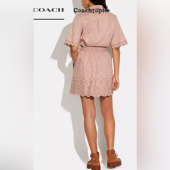 NWT Broderie Anglaise Mini Skirt Organic Cotton Size 6 Coach Light Pink - Picture 3 of 14